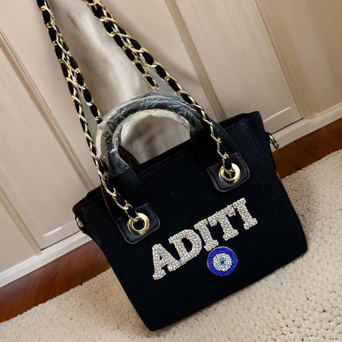 Black Canvas Premium Mini Tote Customized Bag For Women