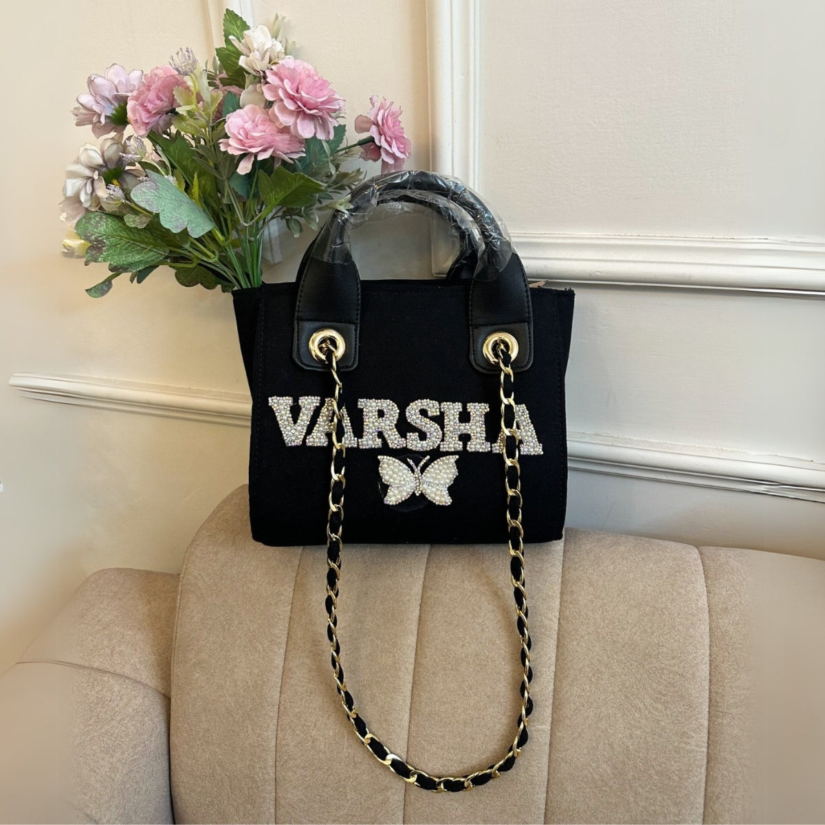 Black Canvas Premium Mini Tote Customized Bag For Women