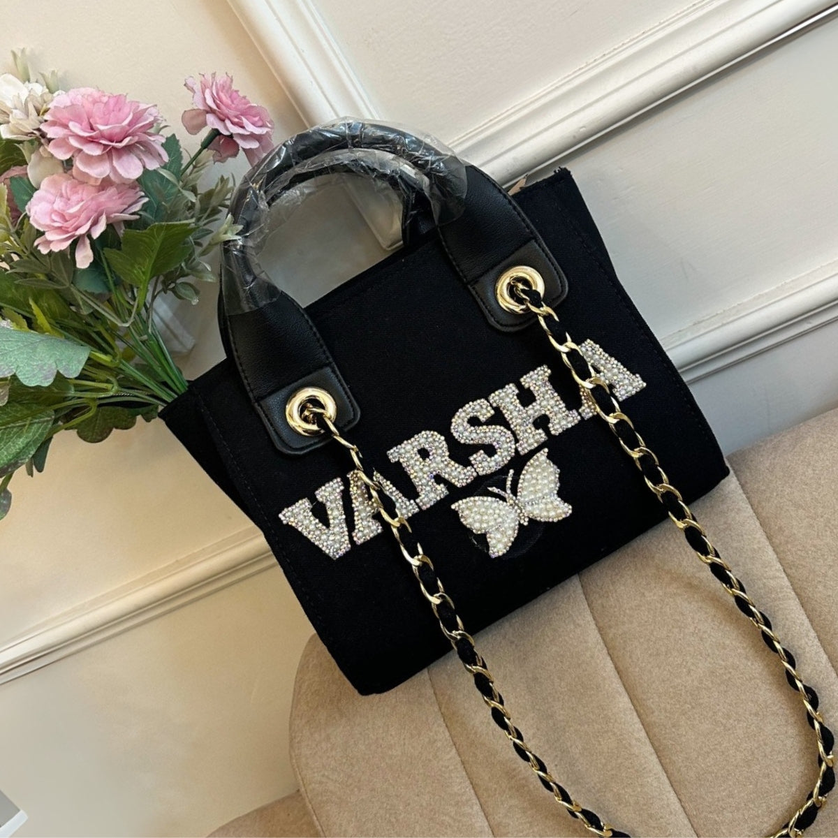 Black Canvas Premium Mini Tote Customized Bag For Women