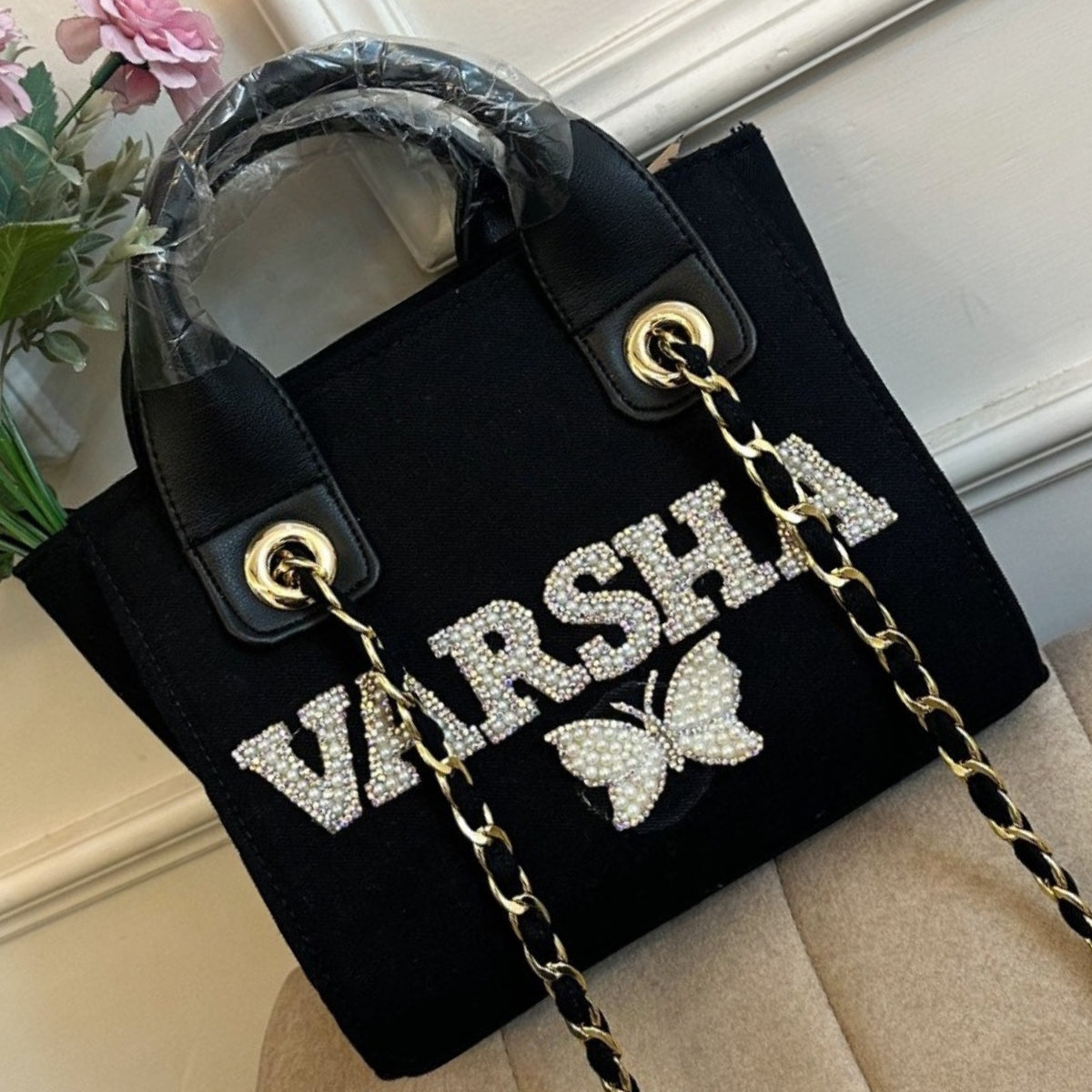 Black Canvas Premium Mini Tote Customized Bag For Women