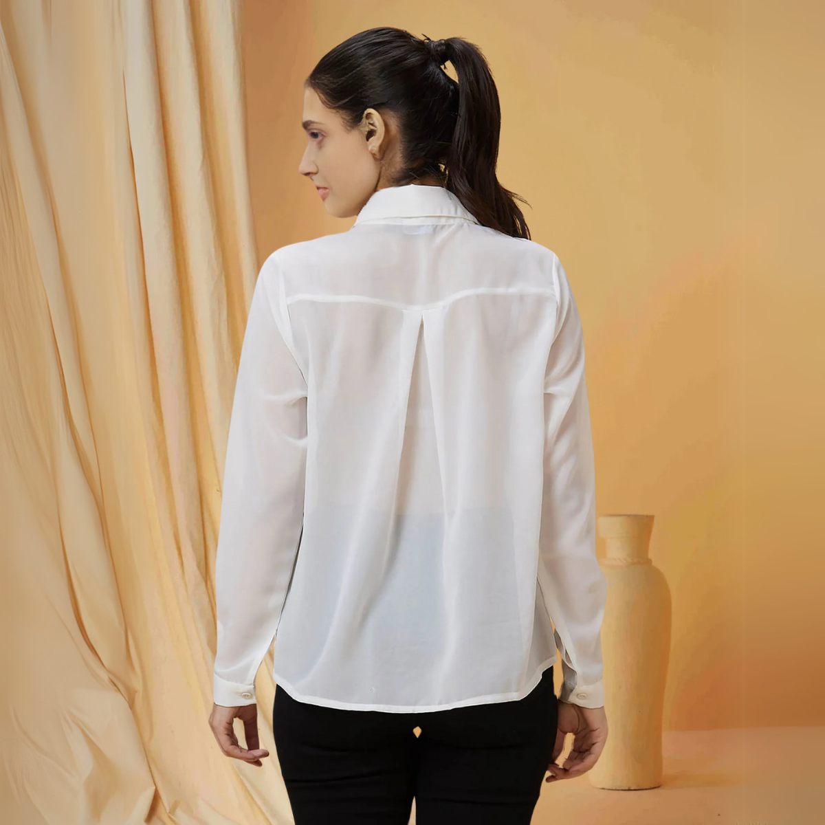 Women White Embellished Collar Cuffed Sleeves Shirt Style Party Shirt