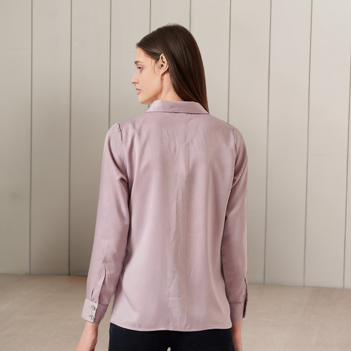 Relaxed Fit Lavender Shirt with Embellished Collar