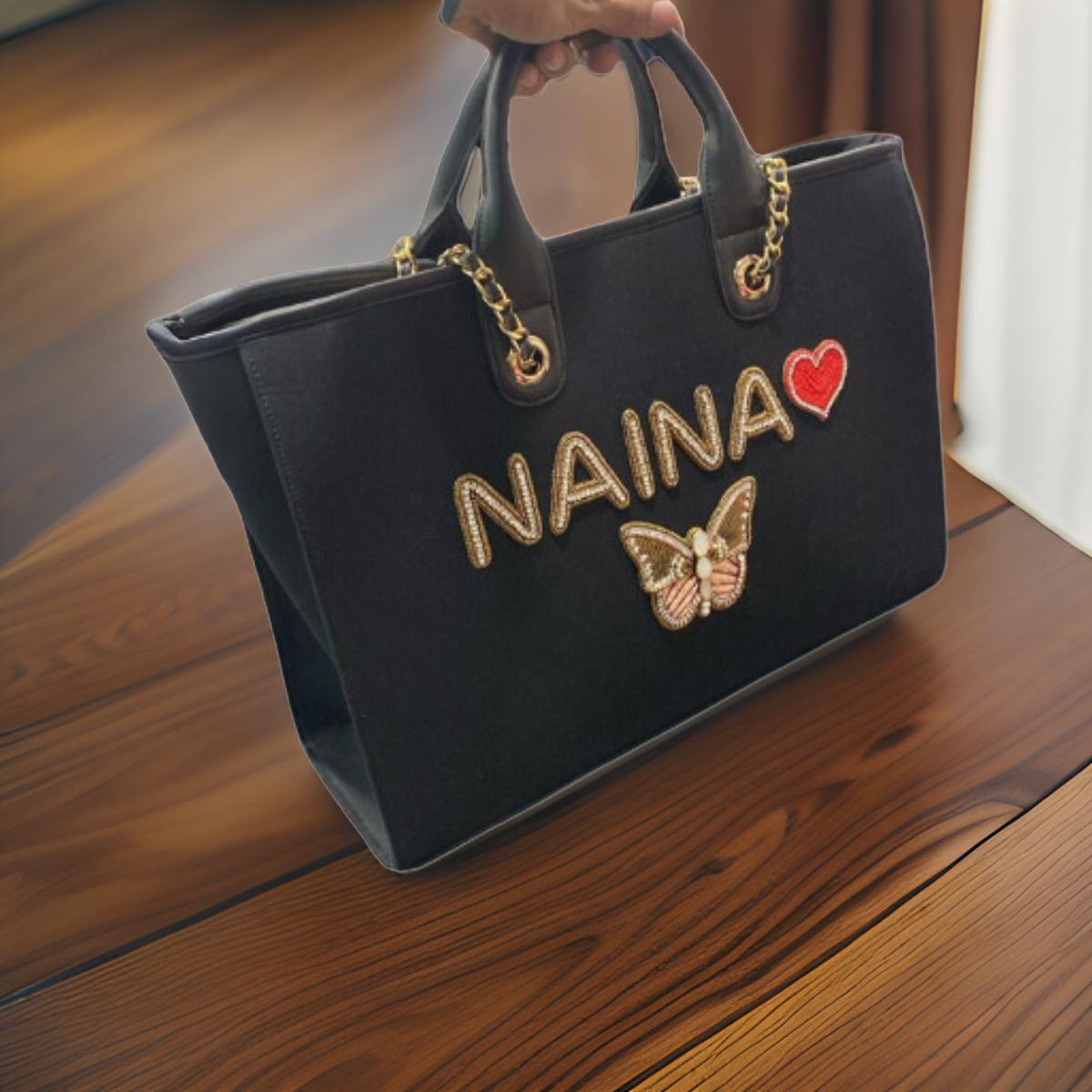 Nivel Premium Canvas Customised Tote Bag For Women (Black/Beige)