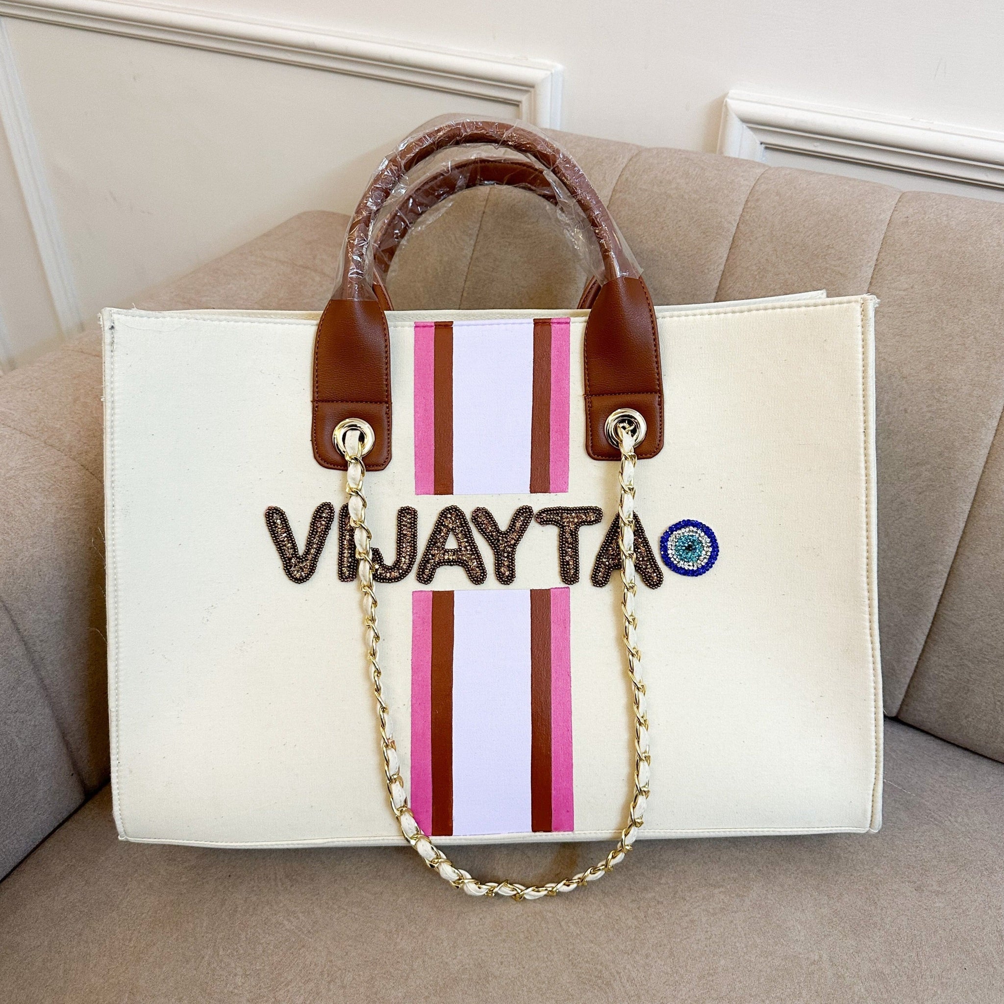 Nivel Offwhite Scarlet Tote With Stripe