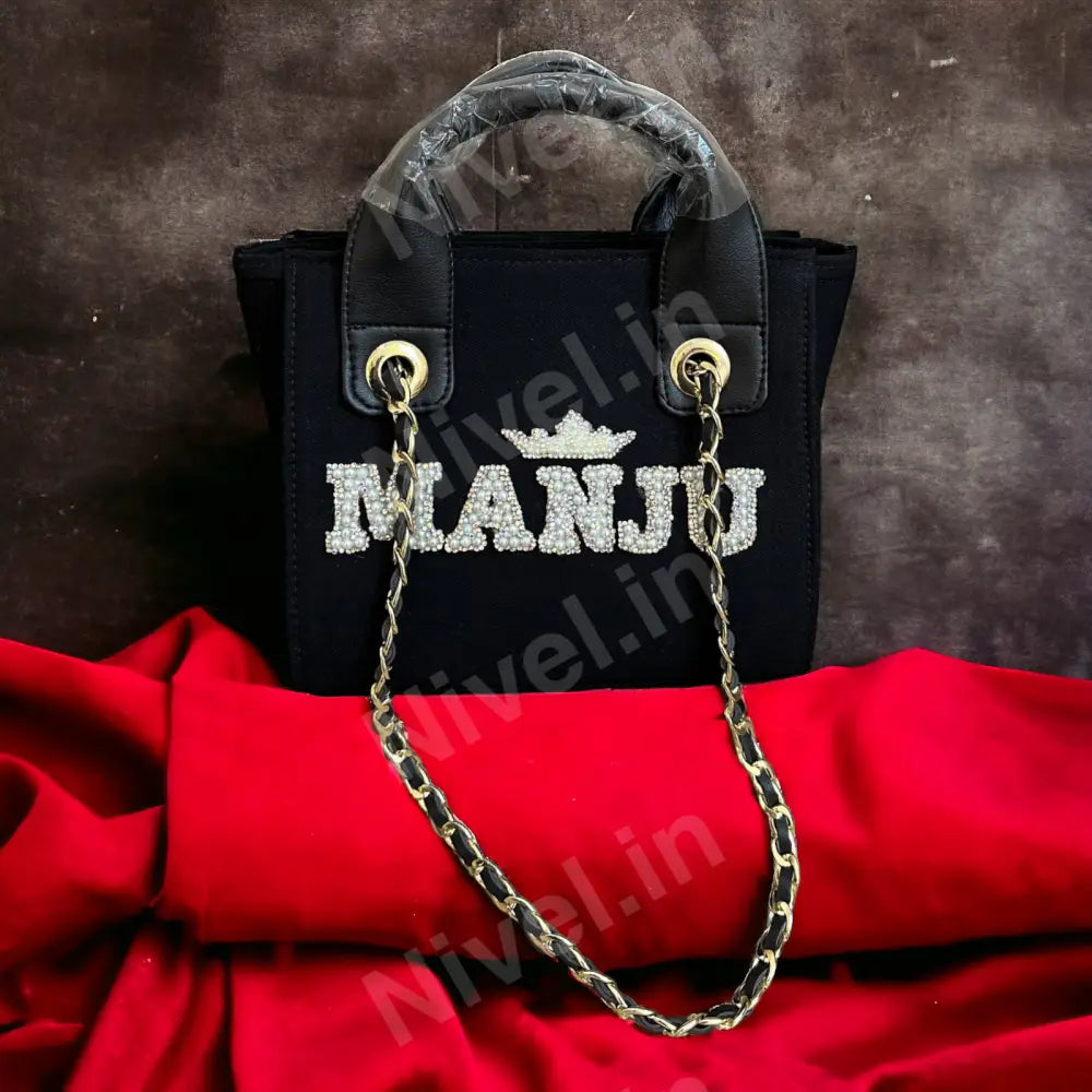 Black Canvas Premium Tote Customised Bag For Women