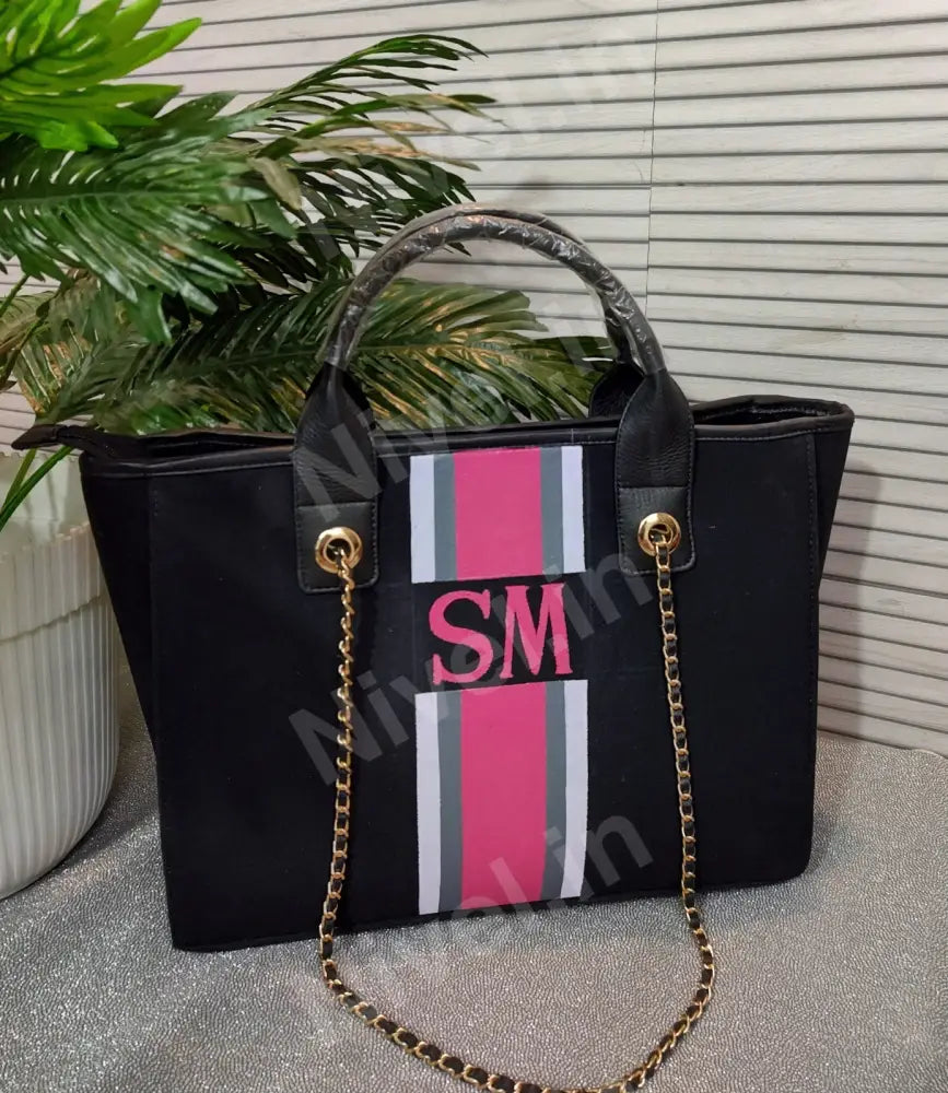 Nivel Premium Customised Black Bag With White Grey & Pink Stripes